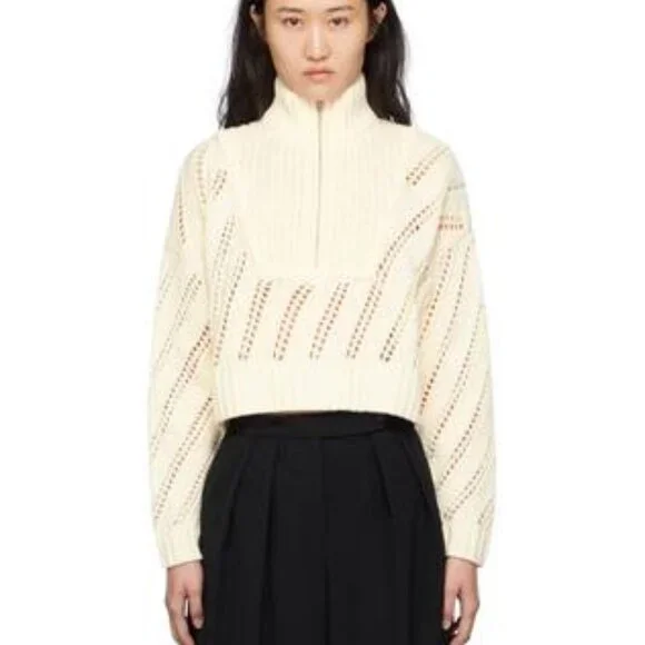 Staud Ivory Hampton Half Zip Cropped Sweater NWT XL Cotton Knit - Picture 4 of 10